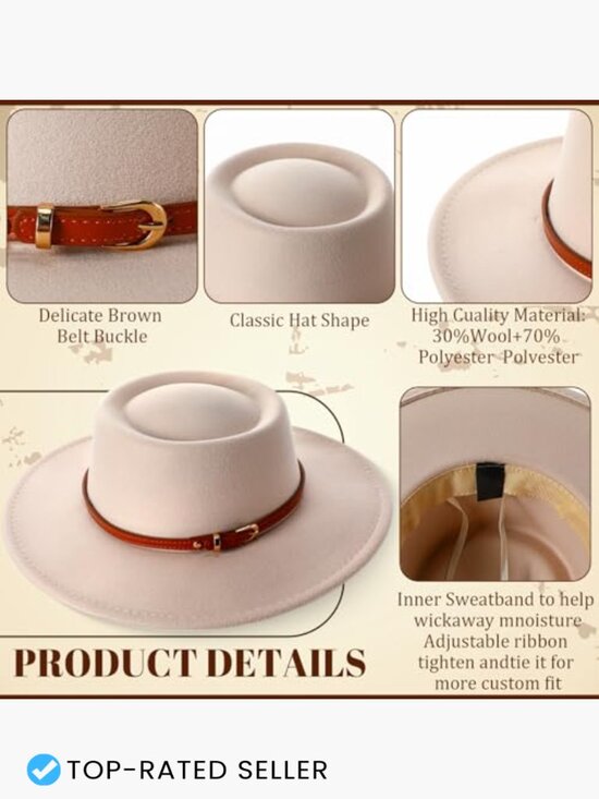 Wide Brim Felt Hat with Belt Buckle Vintage Boho Jazz Hat for Wedding Tea Party main image 3